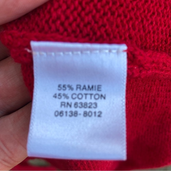 Red Knit Cable Collar Long Sleeves Cardigan Horn Style Buttons Ramie Cotton - Picture 5 of 5